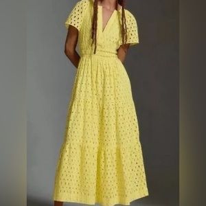 Yellow eyelet Somerset style dress from Anthropologie -petite XL